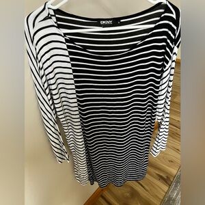 DKNY | Tunic Top - black/white stripes, 3/4 length sleeves.